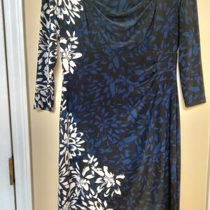 Anne Klein Navy and White Floral Long Sleeve Dress